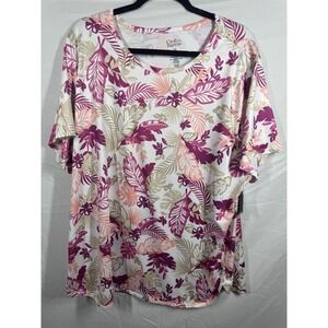Croft & Barrow multi-color Knit Top with a tropical floral pattern Size 2X
